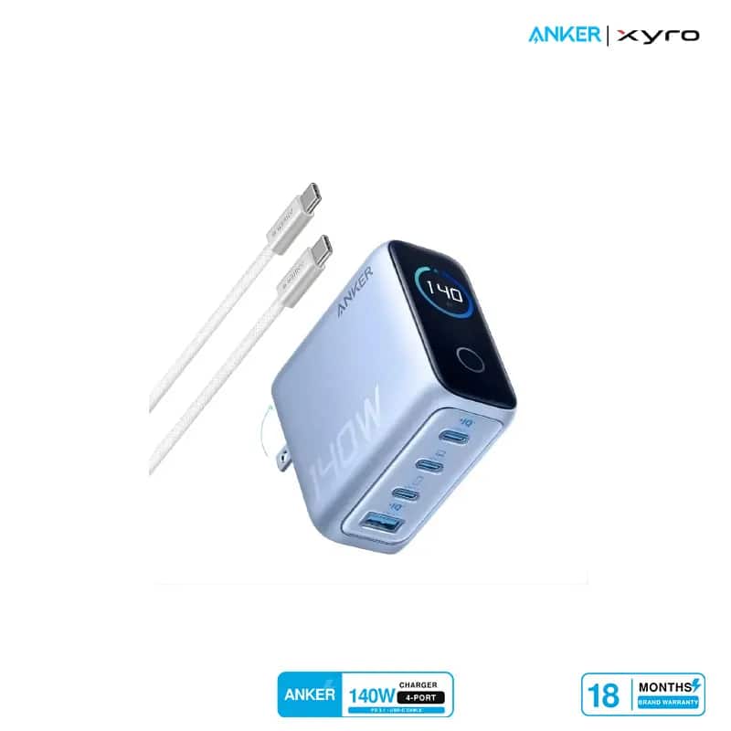 Anker 140W 4-Port PD 3.1 GaN Charger with Smart Display & USB-C Cable (B2697)