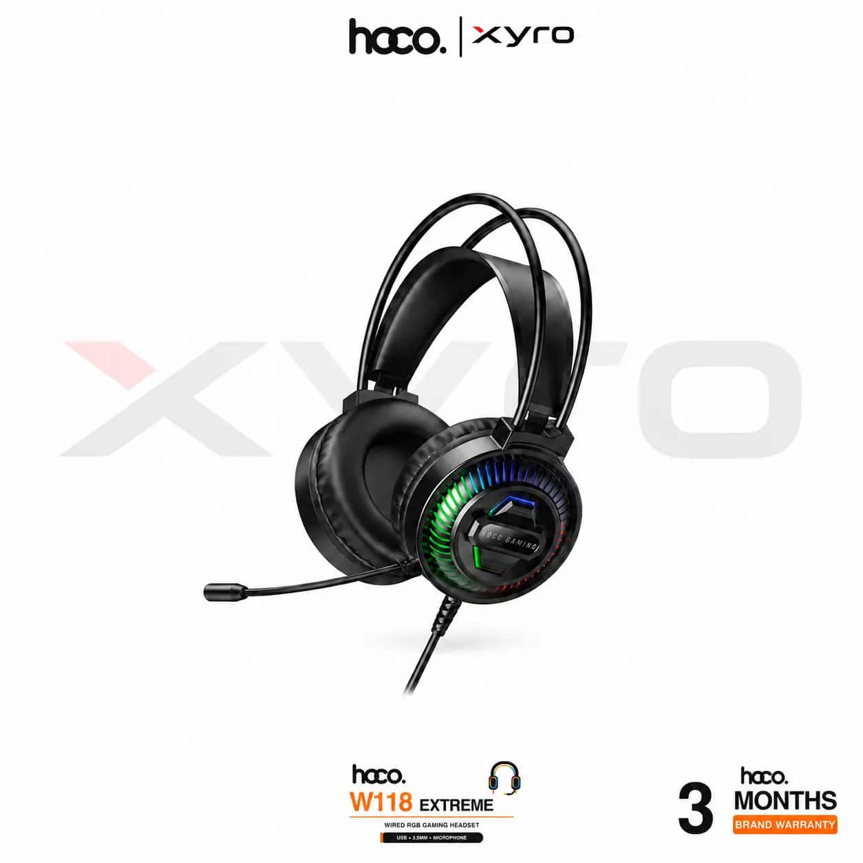HOCO W118 Extreme Wired RGB Gaming Headset with Microphone (USB + 3.5mm)