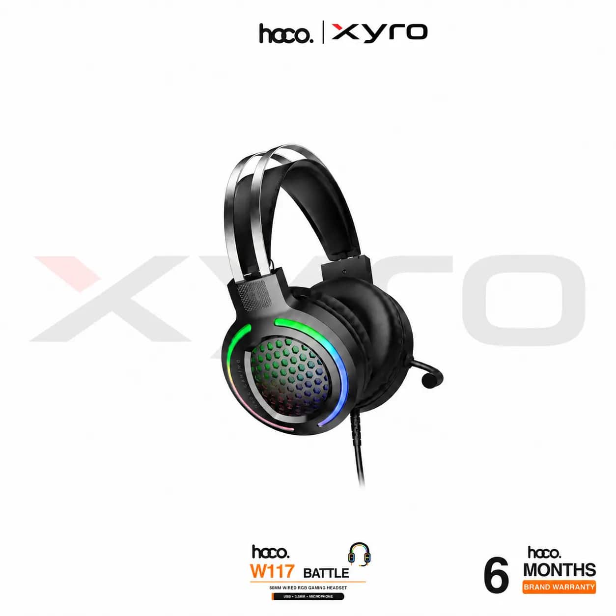 HOCO W117 Battle 50mm Wired RGB Gaming Headset with Microphone (USB + 3.5mm)