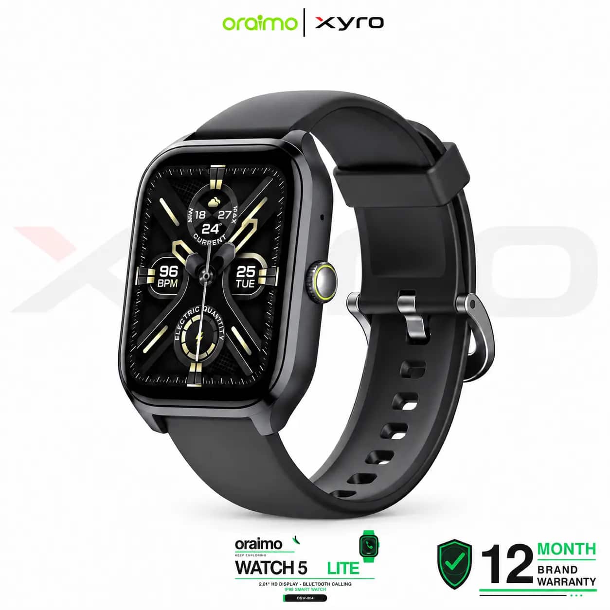 Oraimo Watch 5 Lite 2.01″ HD Bluetooth Calling IP68 Smart Watch (OSW-804)