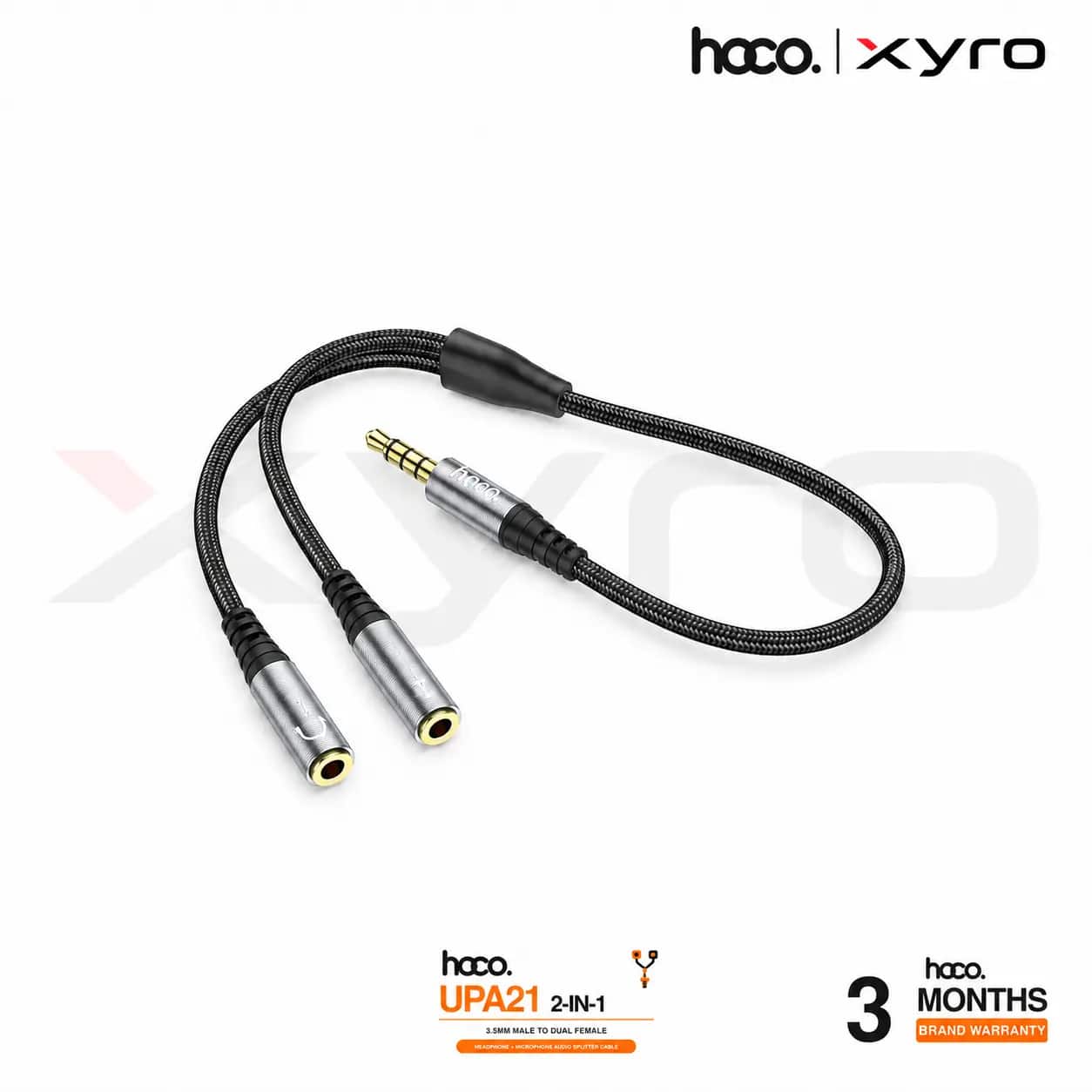 HOCO UPA21 2-in-1 3.5mm Male to Dual Female Headphone & Microphone Audio Splitter Cable