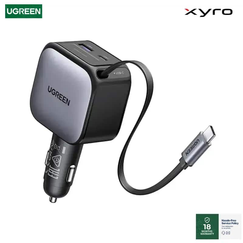 UGREEN EC603 (55909B) 90W Fast Car Charger with Retractable Cabl