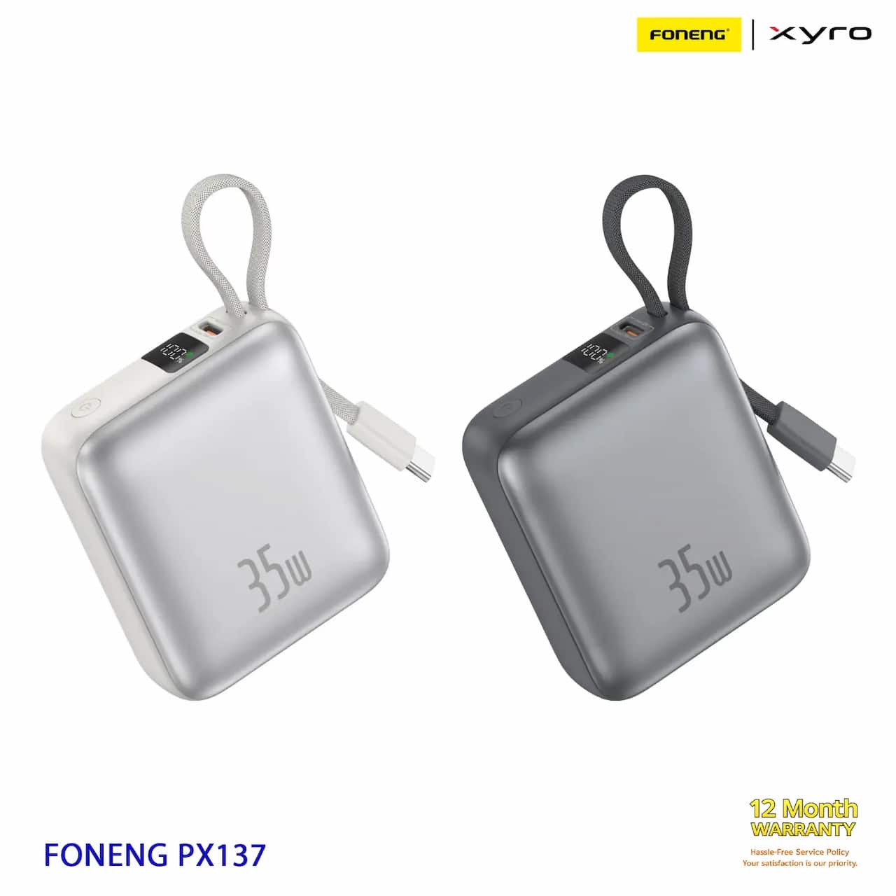 FONENG PX137 10000mAh 35W Fast Charging Power Bank with Built-in Type-C Cable