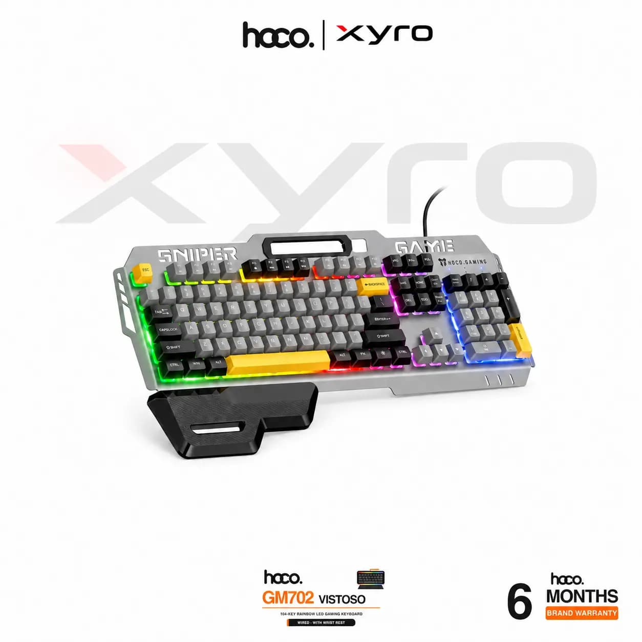 HOCO GM702 Vistoso 104-Key Rainbow LED Wired Gaming Keyboard with Wrist Rest