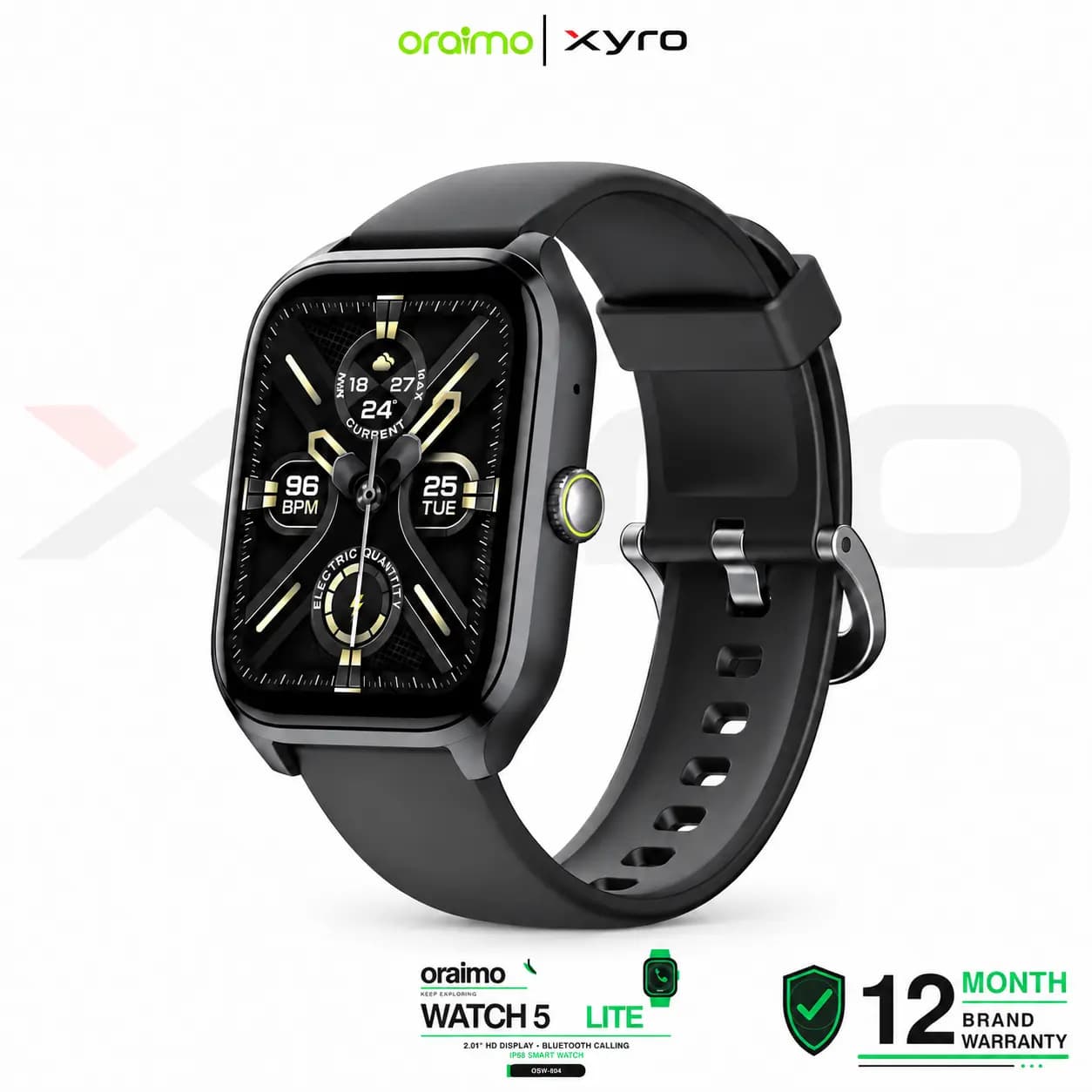 Oraimo Watch 5 Lite 2.01″ HD Bluetooth Calling IP68 Smart Watch (OSW-804)