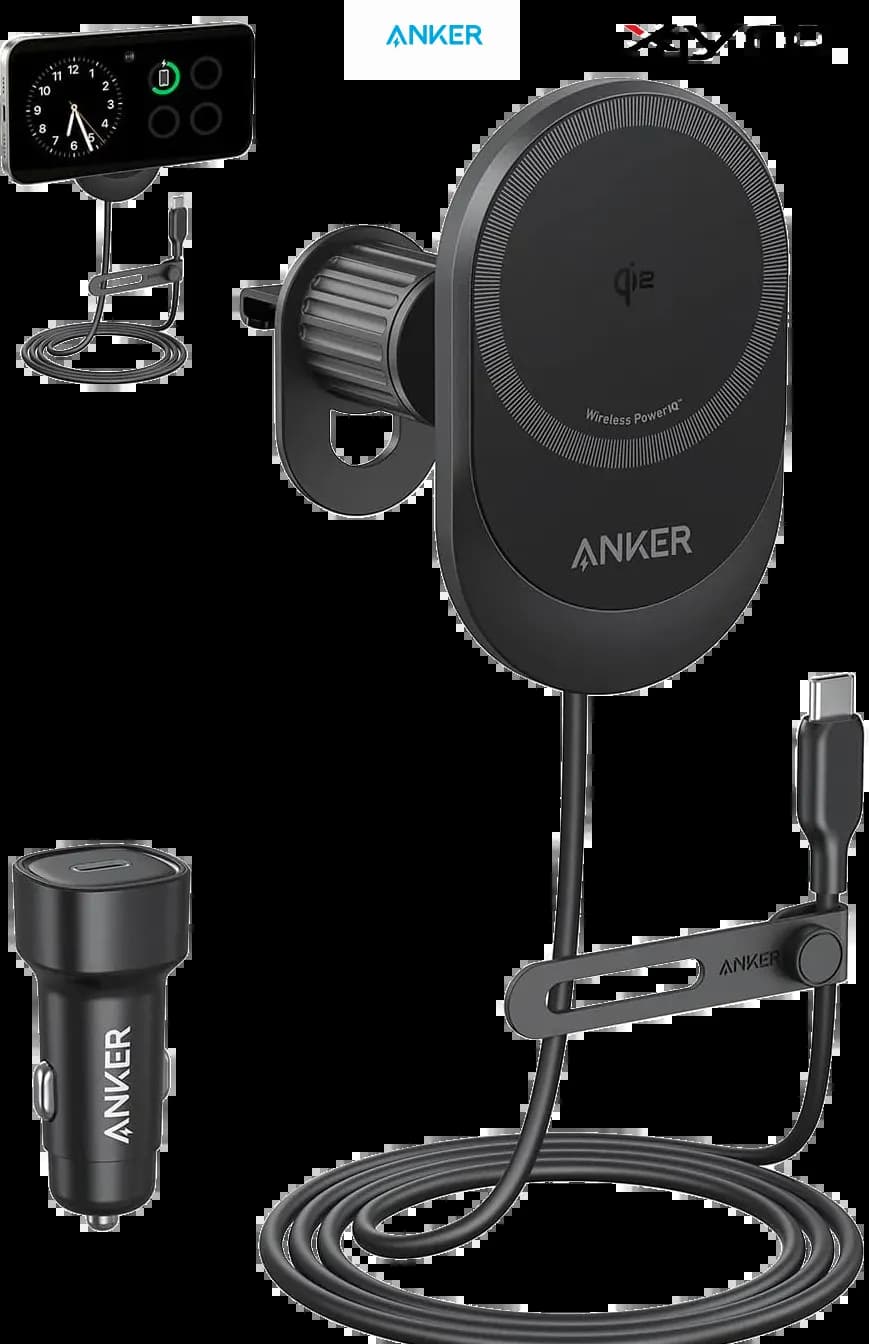 Anker MagGo Wireless Car Charger (Pad, Built-In USB-C Cable)