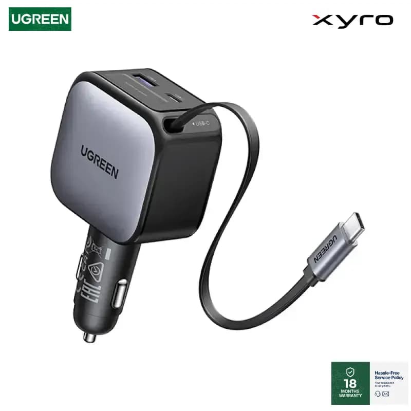 UGREEN EC603 (55909B) 90W Fast Car Charger with Retractable Cabl