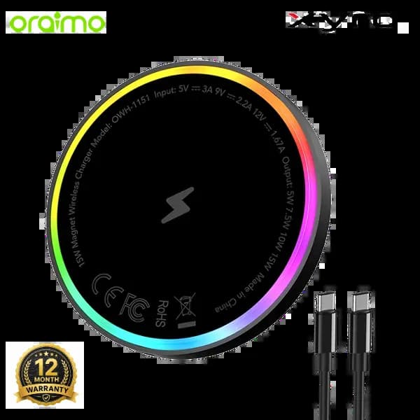 Oraimo PowerDock 15W Wireless Charging Pad with Type-C to Type-C Cable (OWH-1151)