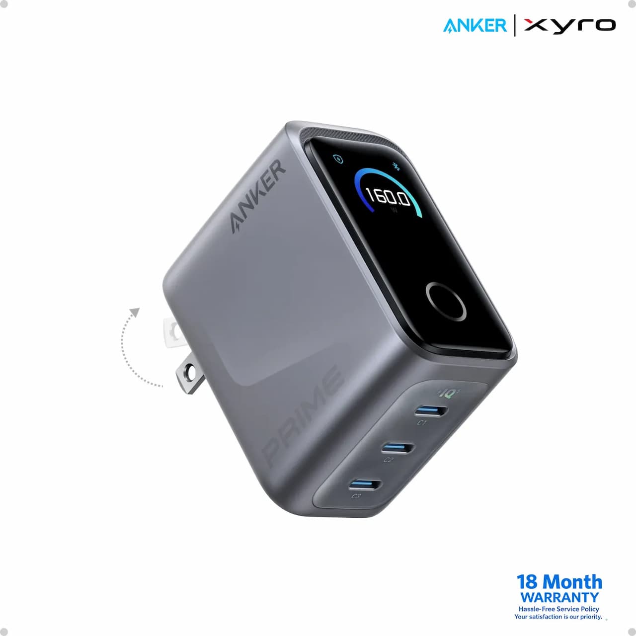 Anker Prime 160W 3-Port GaN Charger with Smart Display (A2687)
