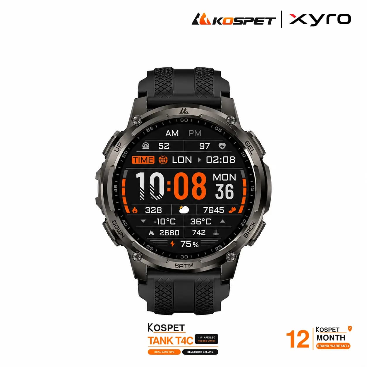 KOSPET TANK T4C 1.5″ AMOLED Dual-Band GPS Bluetooth Calling Rugged Smart Watch