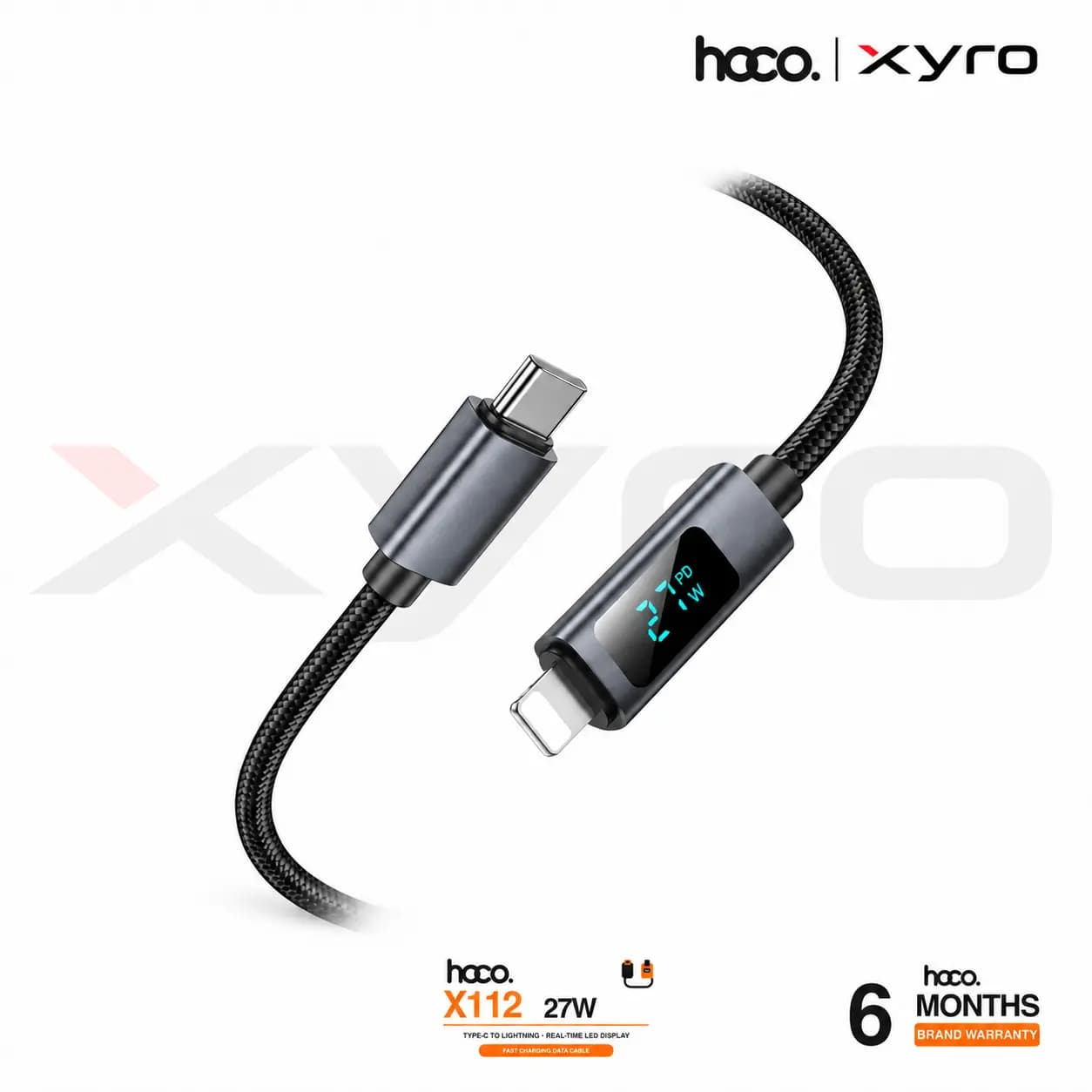 HOCO X112 27W Type-C to Lightning Fast Charging Data Cable with Real-Time LED Display