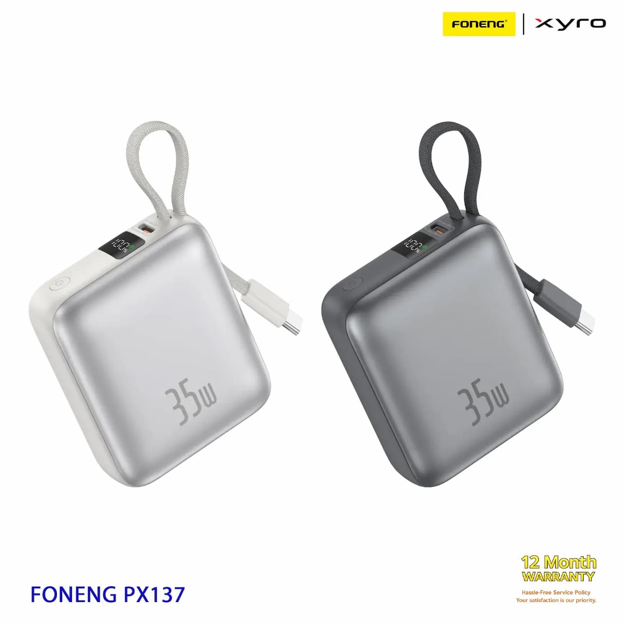 FONENG PX137 10000mAh 35W Fast Charging Power Bank with Built-in Type-C Cable