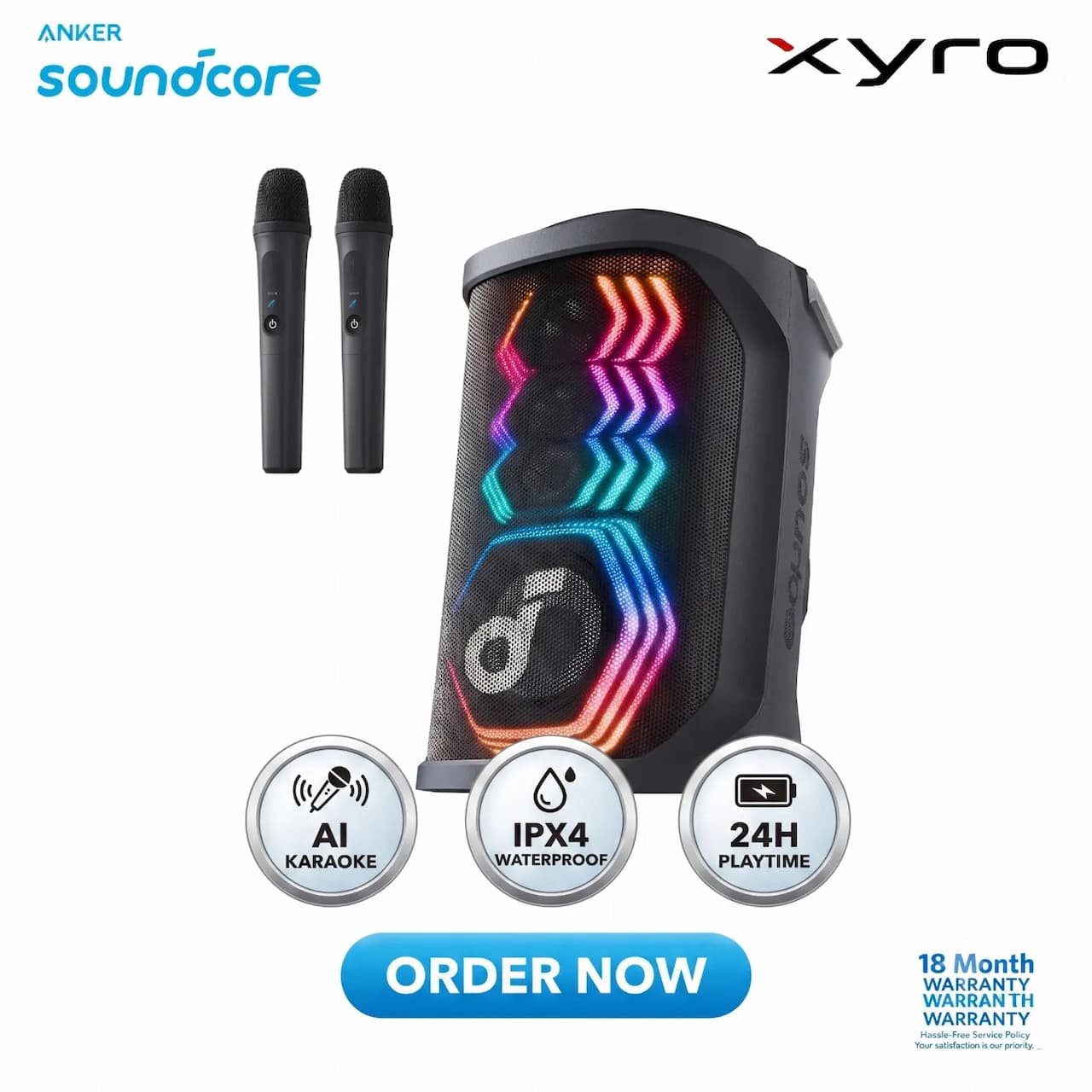 Anker Soundcore Rave 3S AI Karaoke Party Bluetooth Speaker (A31A3)